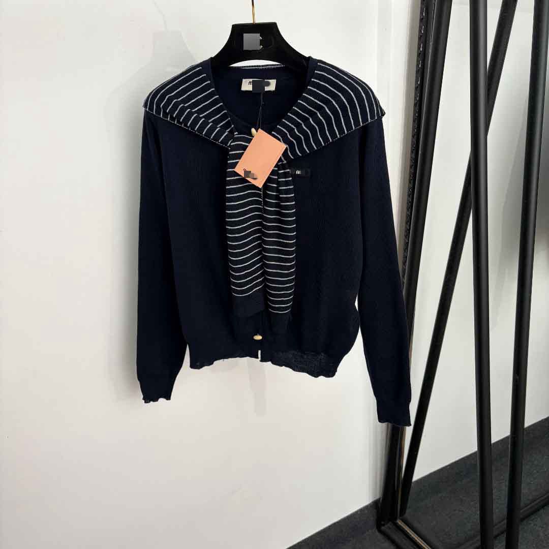 Desigenr 2026 Apricot/Dark Blue Striped shawl long sleeve knit cardigan Luxury Women's Knits Milan Runway Star Same Style 1428