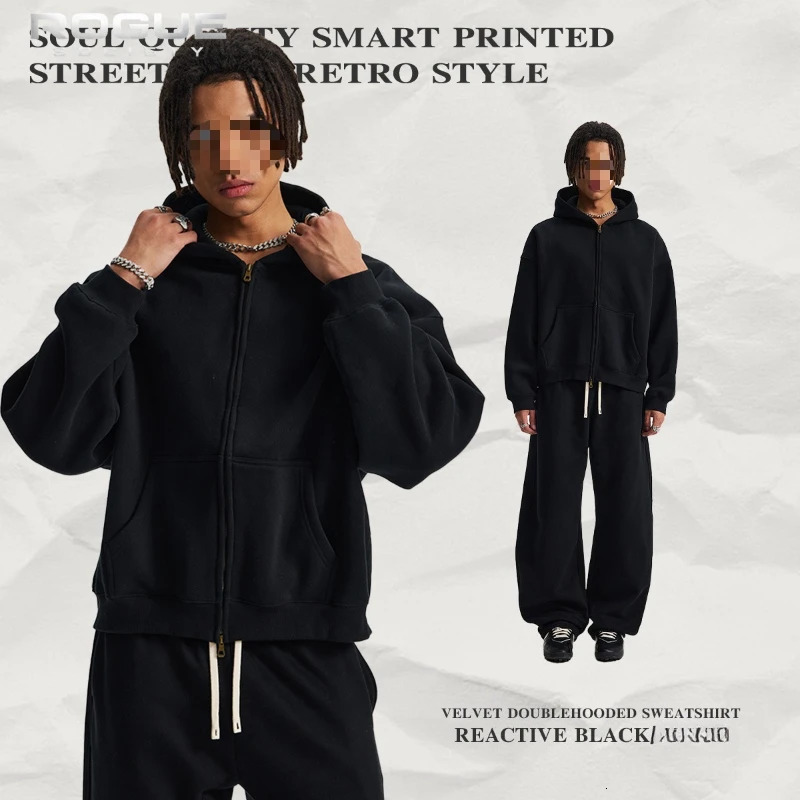 Oversized Zip Hoodie Men Women Drop Shoulder Cropped Streetwear Fleece Lined Sweatshirt Male Y2K Harajuku Casual Outerwear 260725BJ