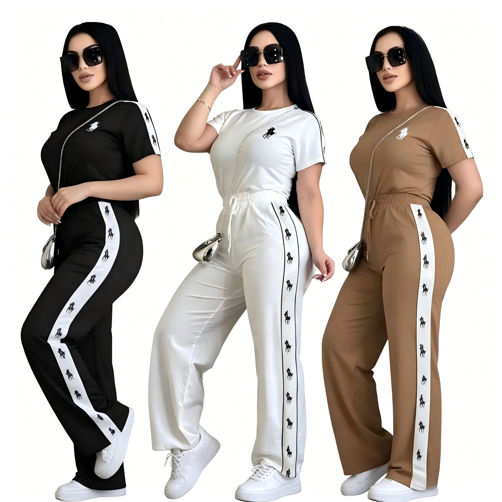 Designer Tracksuits Casual Two Piece Set Autumn Fashion Round Neck Short Sleeve T-shirts Leisure Tshirt Top And Wide-leg Pants Sets