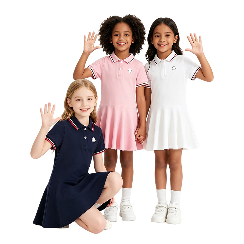 Luxury Designer Clothes Girl Summer Tennis Dress Short Sleeve Polo Collar Kids Princess Skirt Children College Style Knee-length Dress 2-12Y