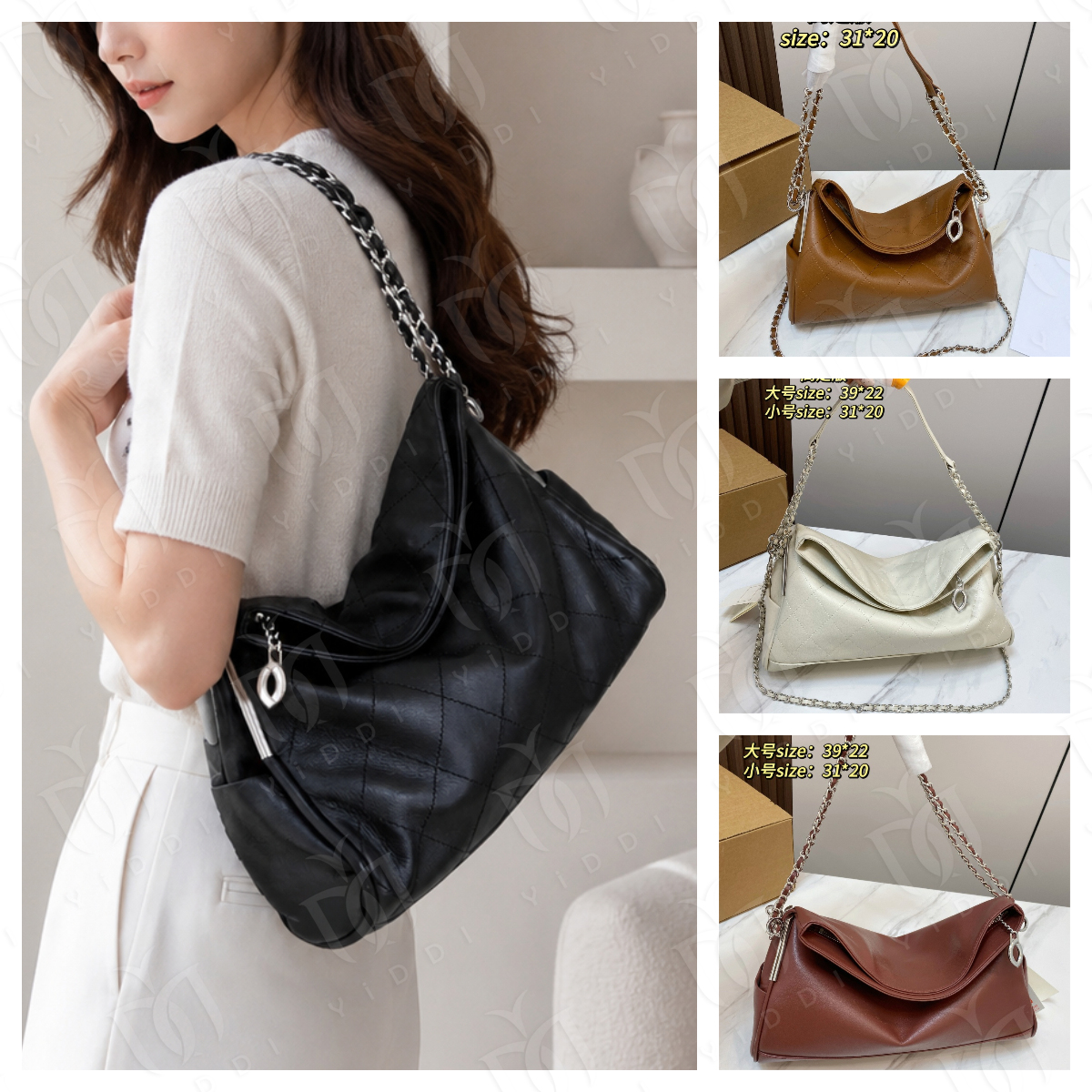 Designer Slouchy Hobo Shoulder Bag Diamond Quilted Soft Leather Hobo Flap bag Womens Oversized Capacity Casual Shoulder Bag Trendy Street Crossbody