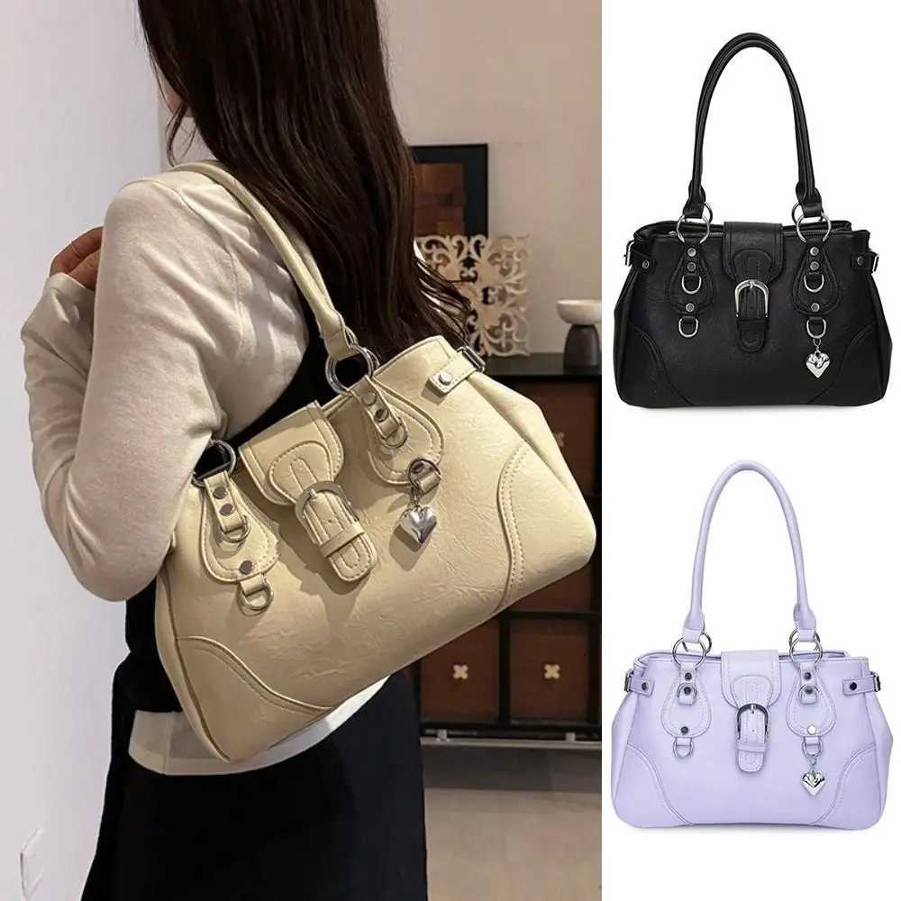 New Y2K Aesthetic Underarm PU Leather Motorcycle Style Retro Shoulder Large Capacity Tote Bag Women Daily Wear X260728