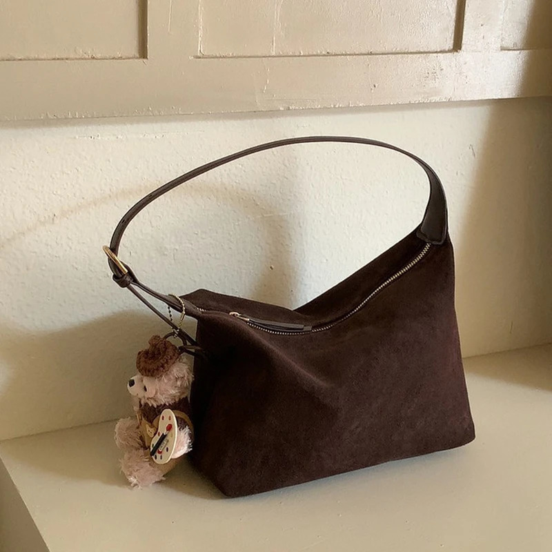 Women Suede Fashionable Solid Color Simple Casual Commuter Bag Large Capacity Vintage Womens Handbag 260727