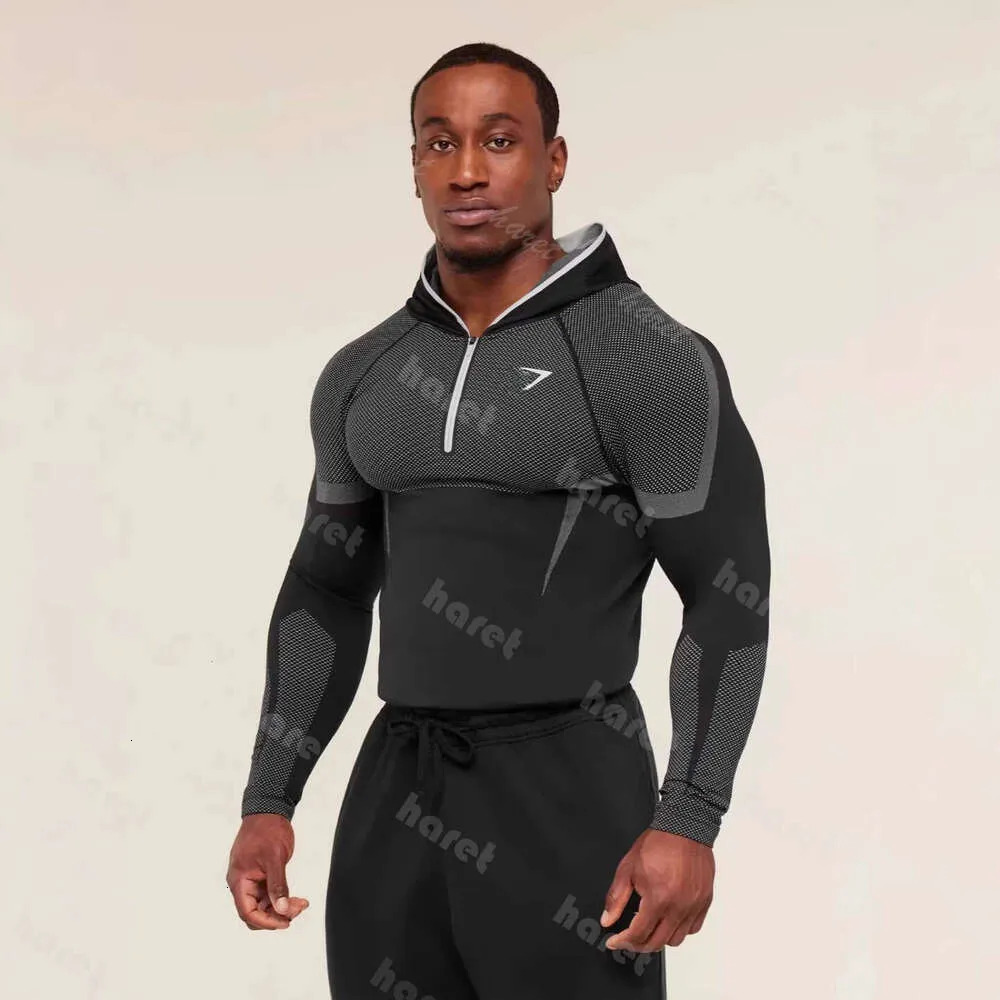 AAA GYM sharkes mens set Training Long-Sleeve Men's Hooded Base Shirt ONYX5.0 Onyx High-Elasticity Cycling Fitness GYM sharkes mens men set T-S