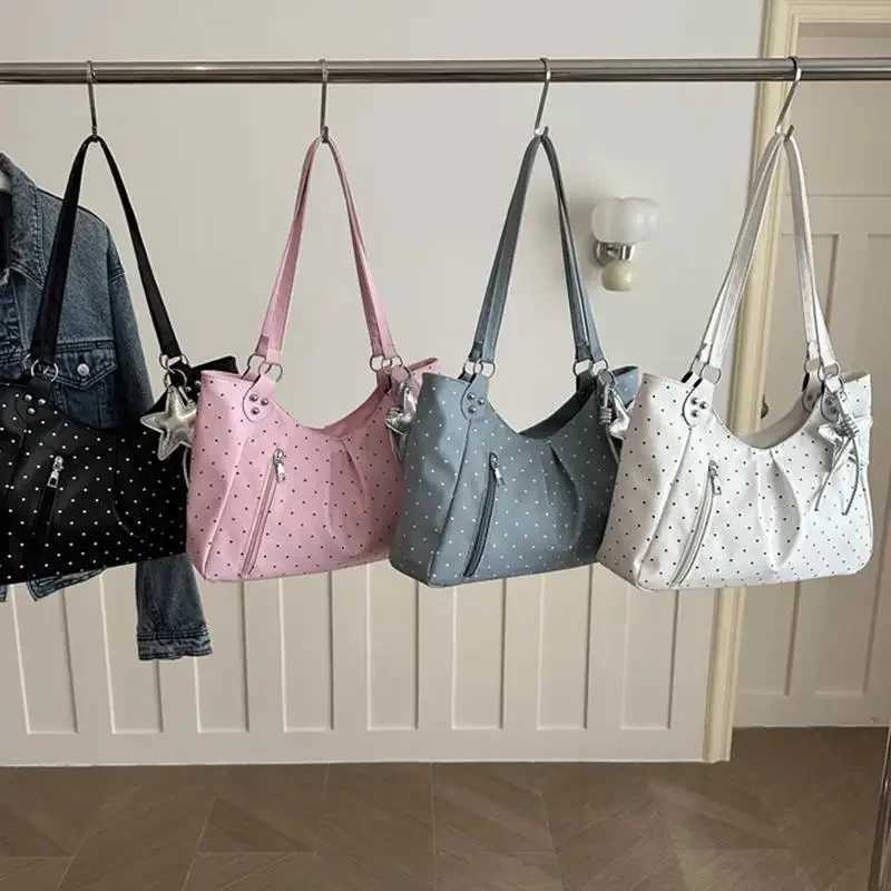 1Pcs Vintage PU Tote Casual Students Purse 2026 New Large Capacity Shoulder Bag Polka Dot Zipper Commuting Handbag For Women X260728