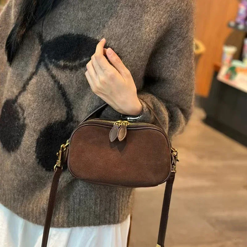 Russian Womens Genuine Suede Cowhide Leather Shoulder Bag Soft Cow Versatile Ladies Crossbody Bag Trendy Female er 260727