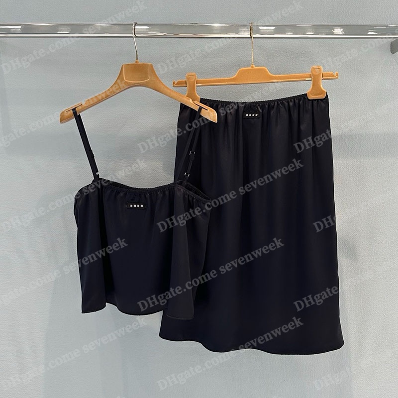 Luxury Satin Skirt Set Women Sexy Cropped Camisole Top Midi Skirts Outfits Summer Vacation Night Party Charm Dresses