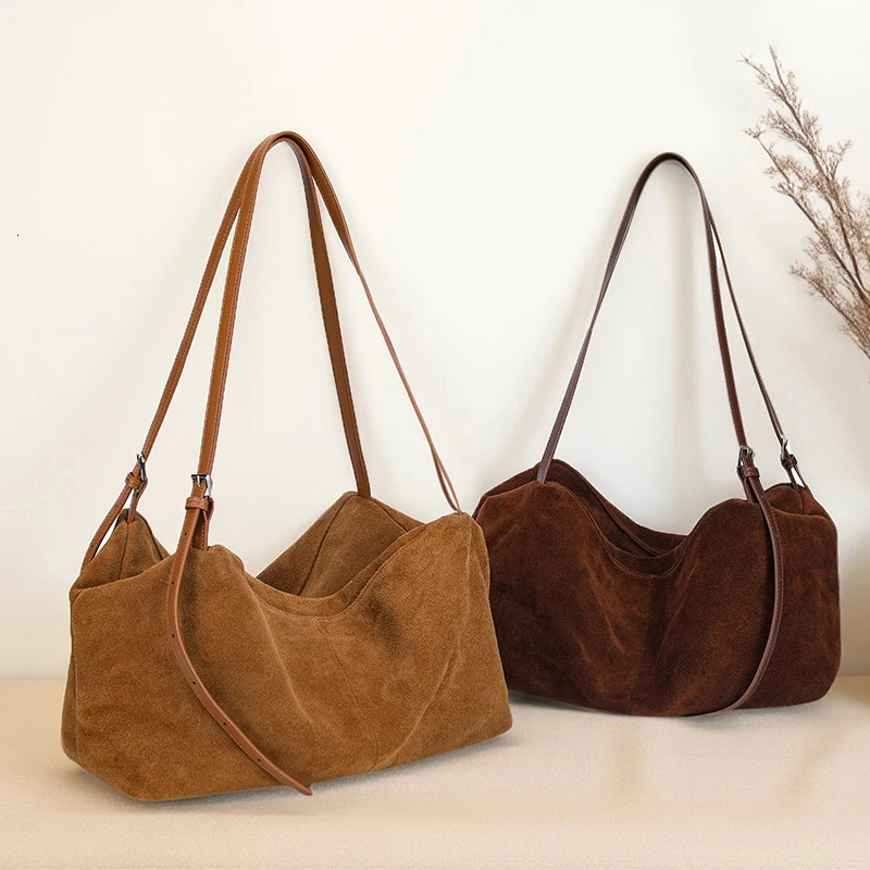 Womens Suede Genuine Leather Shoulder Bags Ladies Soft Cowhide Crossbody Solid Bag Female Lazy Commuter Handbag 260727