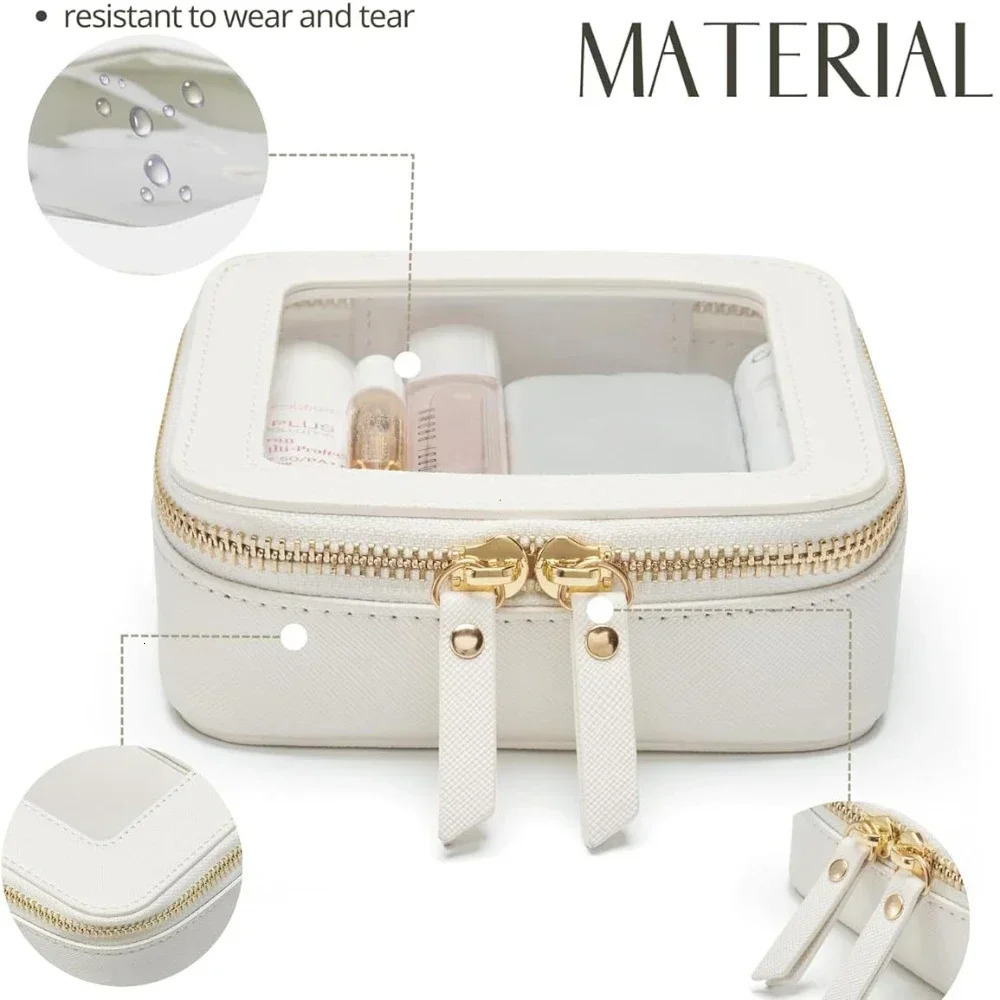 Mini Clear Makeup Bag Pu Saffiano Vegan Faux Leather Cute Small Visible Window Storage Lipsticks Cosmetics Case for Purse Pouch 260728BJ
