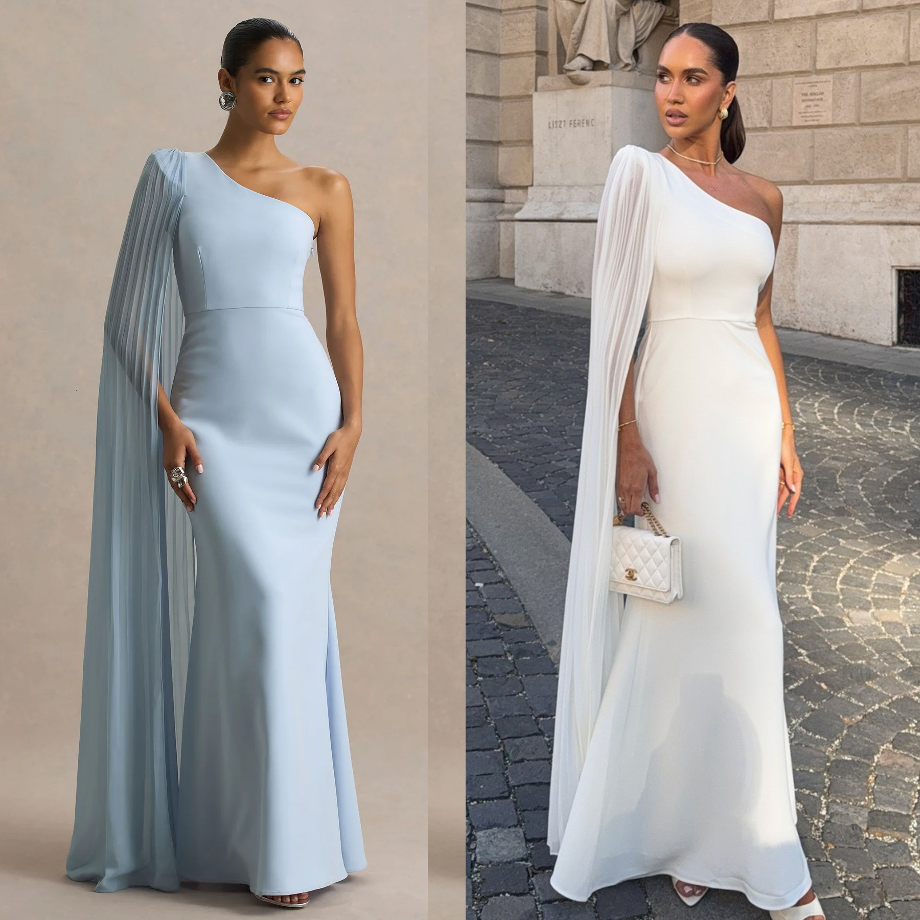 2026 Robe longue plissée à épaules asymétriques pour femmes, nouvelle collection printemps/été européenne et américaine, INS, fête de vacances