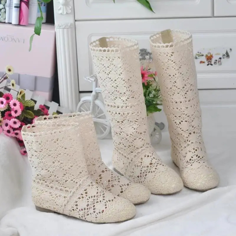 Crochet Summer Boots Shoes Lace Hollow Crochet Boots XL Hollow Fashion Womens Boots 260727