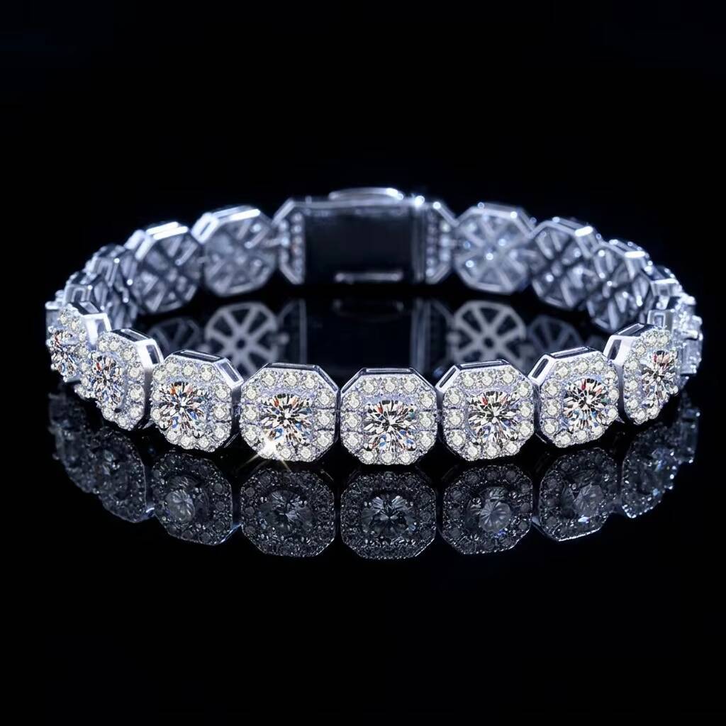 Can Pass Test Pen Hip Hop Tennis S925 Silver Cube Ice Out Vvs Color Bracelet Moissanite Women