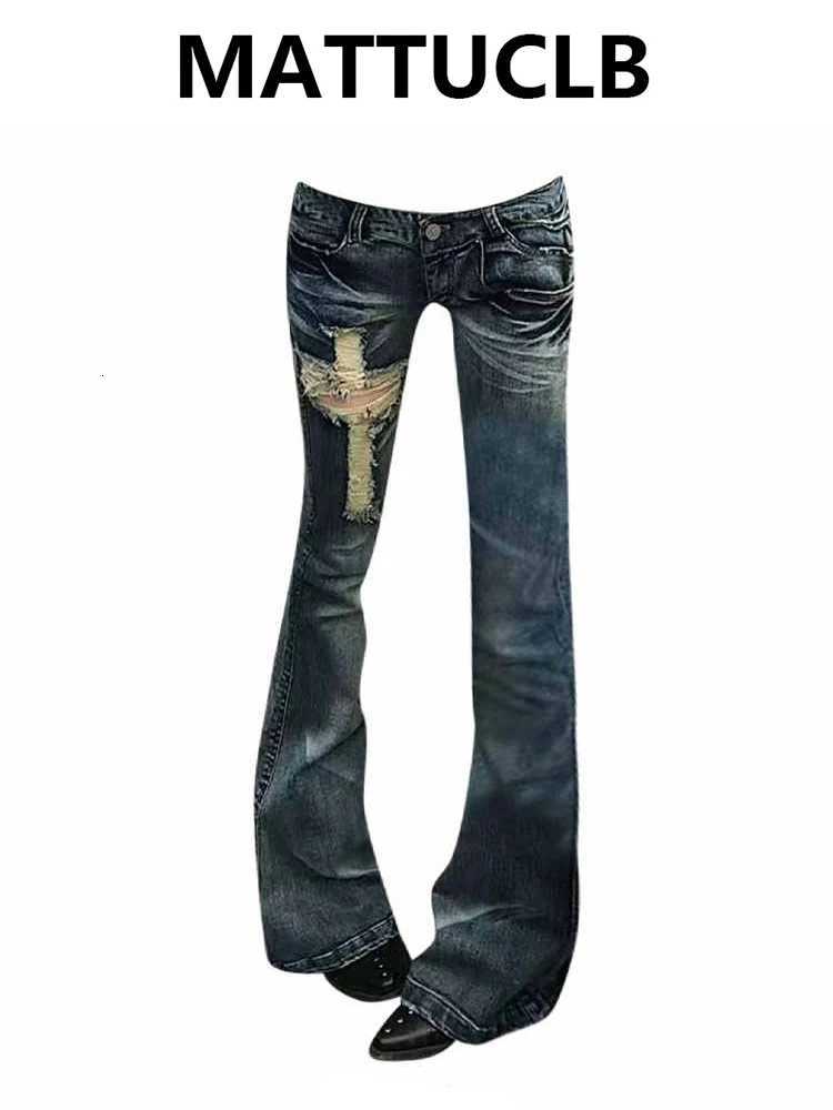 Korean Denim Pants Womens Ripped 2000s American Retro Skinny Abi Low Rise Flare Jeans Skinny Long Trousers Japanese Y2k Grunge J260727