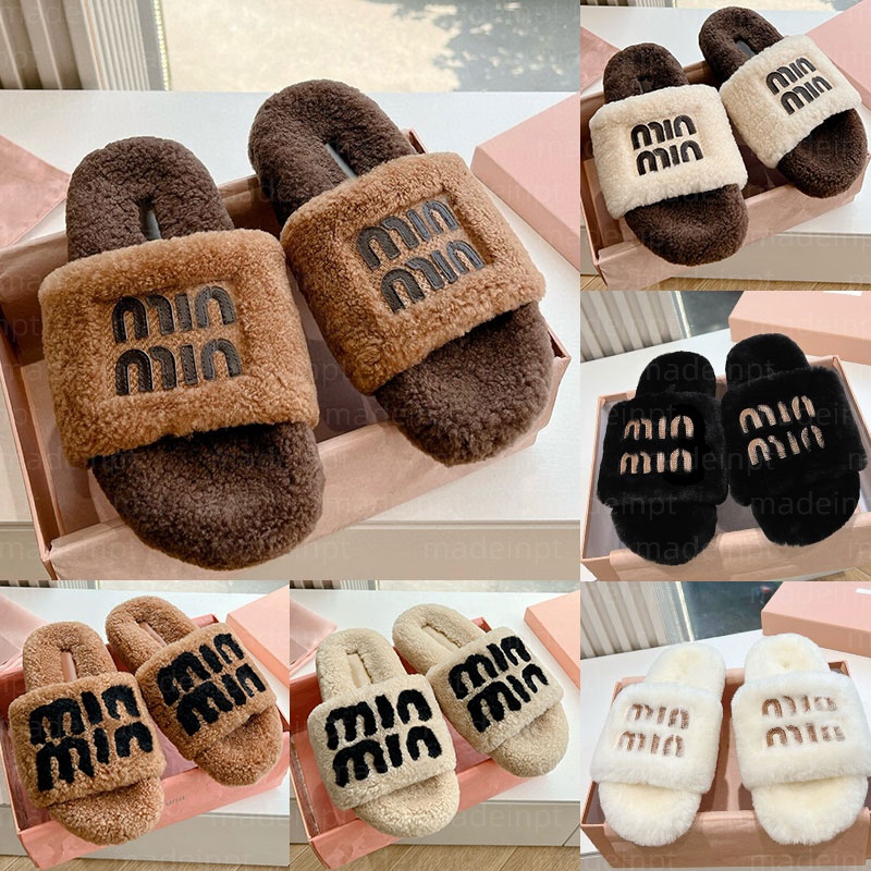 TOP Quality Designer Women Fur Slides Furry Slippers Mules Fall Winter Homewear Slide Men Footwear Luxury Comfortable Fuzzy Flip Flop Fluffy Wool wi