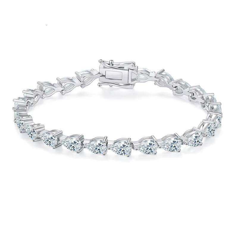 De D Color 925 Silver Tennis Bracelets Iced Out Pear Cut Moissanite Bracelet