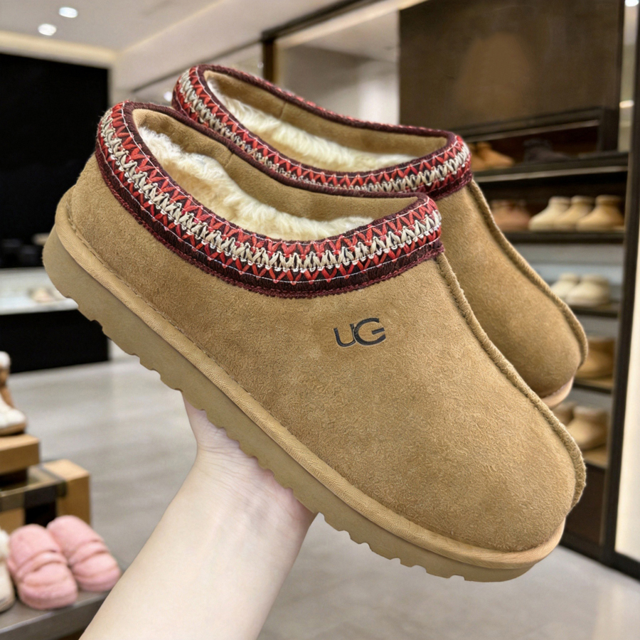 Tasman Pantuflas Mujer Tazz Mule Plataforma Ante Forro Piel de Oveja Suela Antideslizante Interior Exterior Invierno Castaño