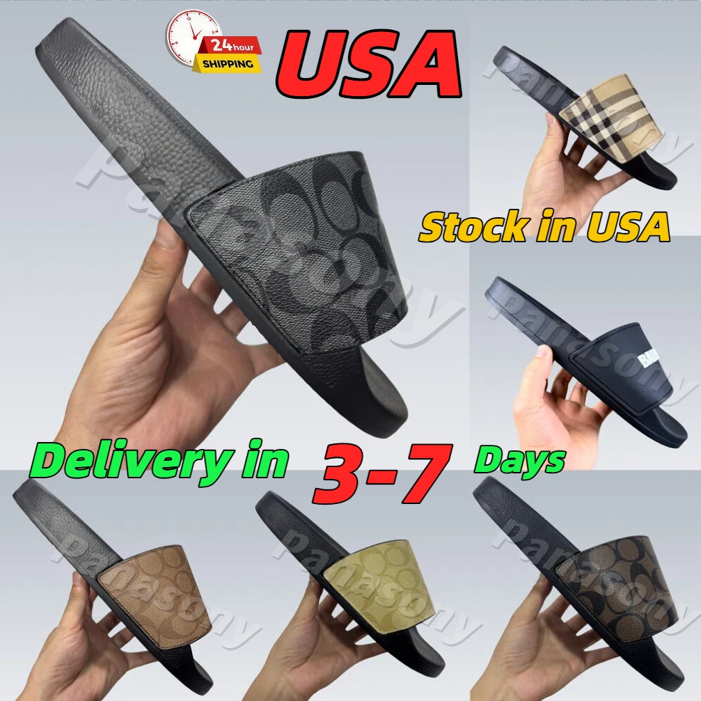 With Box USA Designer Vintage Printing Tartan Slipper Sandal Casual Rubber Classic Polo Slide Summer Outdoors Unisex Pool Beach Womens Mens Slides S