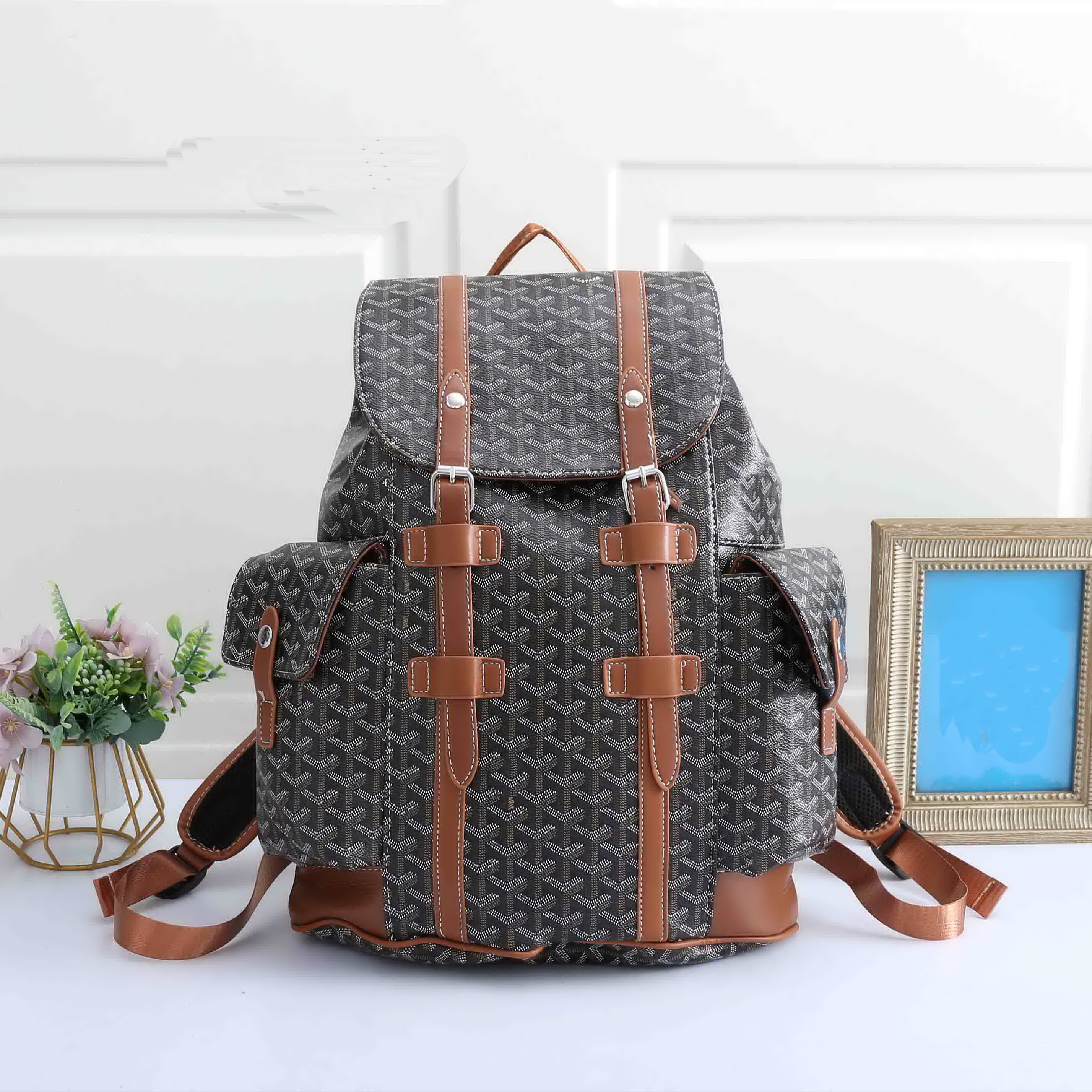Designer Bag Alpin MM Backpack Men Women Chevron Print Canvas Flap Drawstring Rucksack Large Capacity Laptop Travel Hiking Backpack Multi Colors