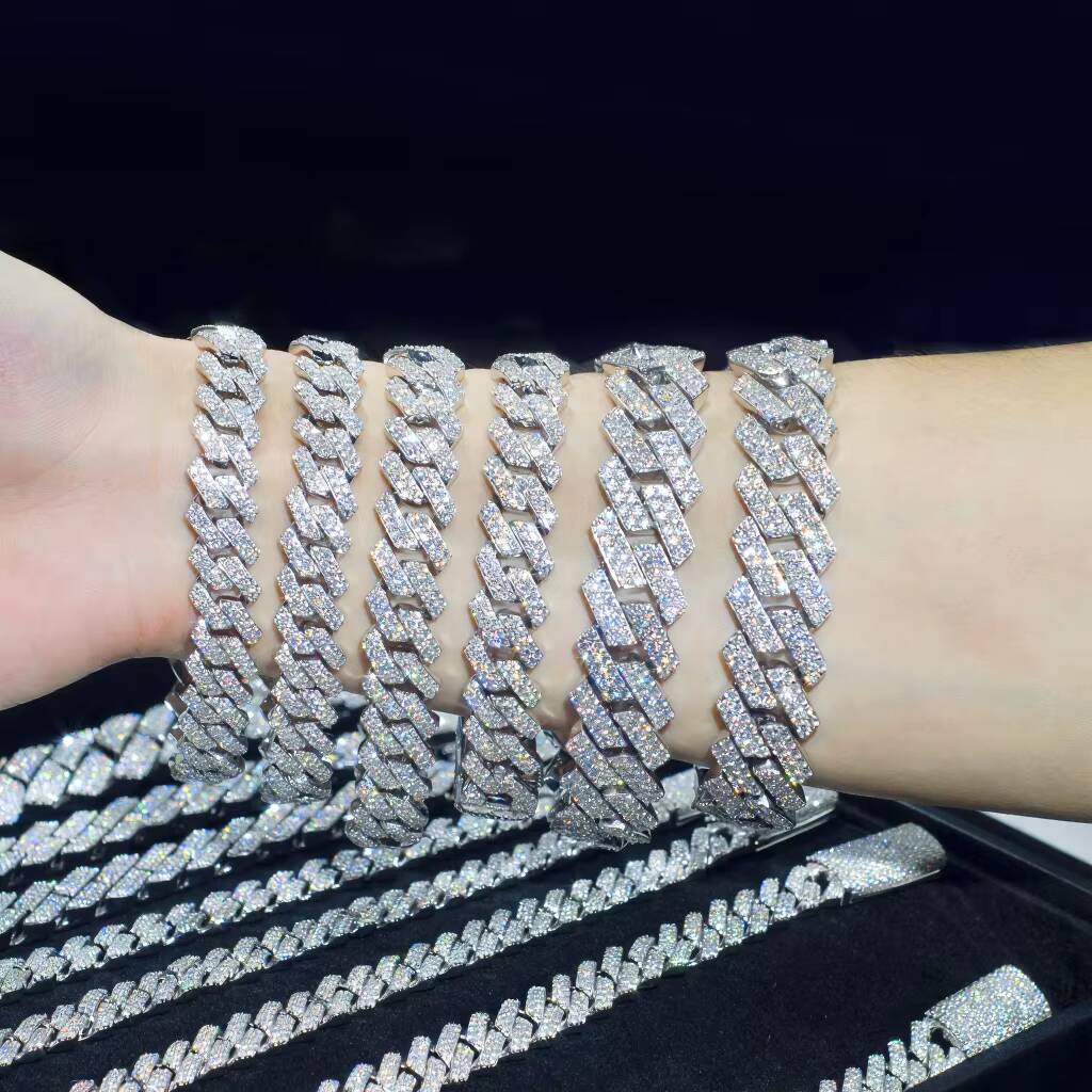 High Quality 10mm Moissanite Diamond 2Rows Hip Hop Bracelet for Men 925 Silver Iced Cuban Link with GRA Certificate
