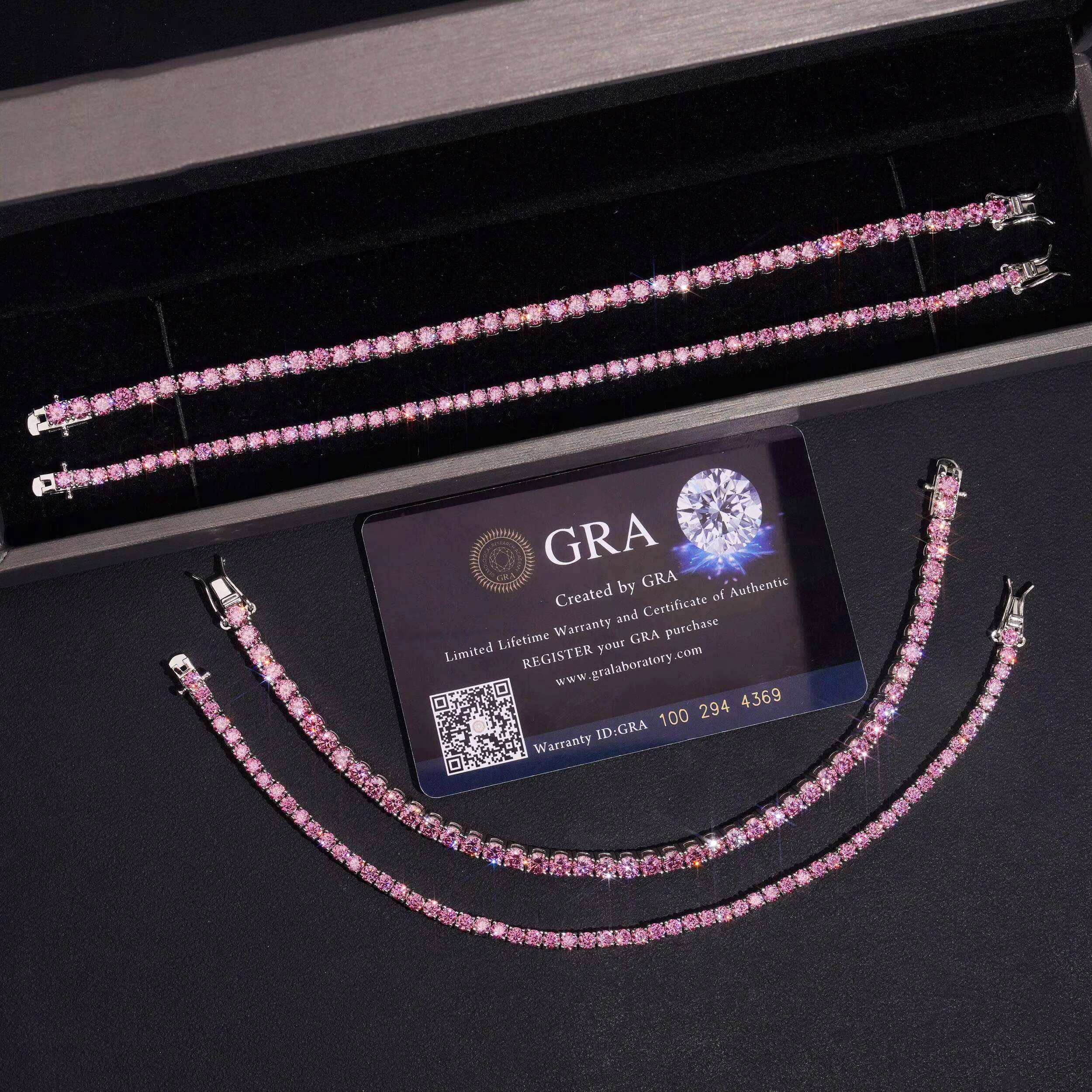 Hot Sale 3mm Chain Link Pass Diamond Tester 925 Sterling Silver Gold Plated 4mm Pink Moissanite Tennis Bracelet
