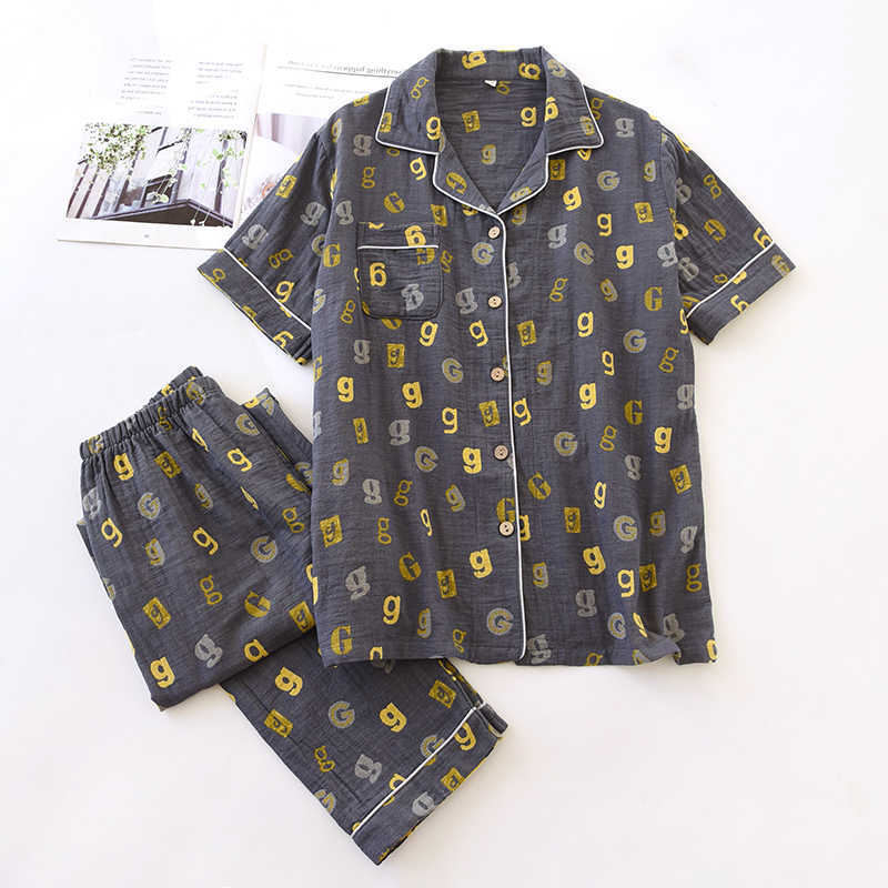 yarn Mens dyed pure cotton pajamas with pockets casual wear 2-piece set down M-2XL S26092445B3