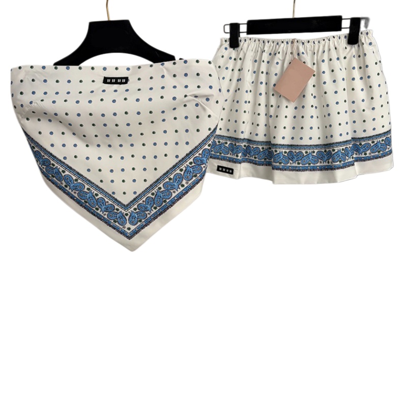 Y2K Printed Tube Top Mini Skirt Set Women Sexy Polka Dot Triangle Bandeaus Elastic Waist Skirts Suit Luxury Street Night Party Chic Strapless Tops