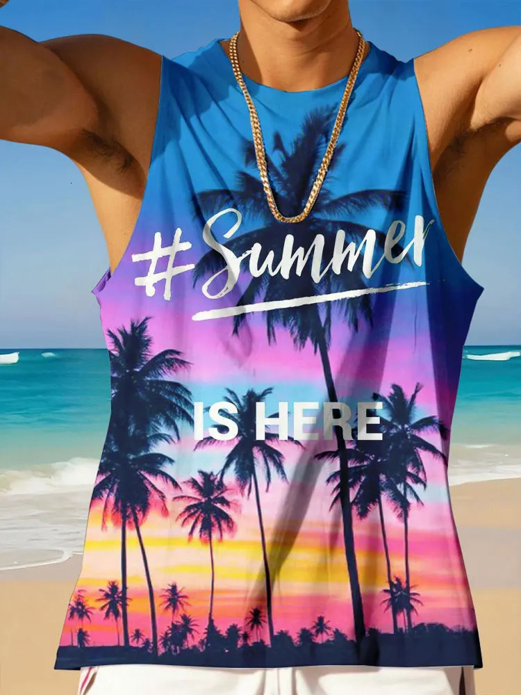 Creative Printed Mens Casual Tank Top Summer Daily Holiday Sleeveless Tshirt Hawaii Outdoor Beach Fashion 260728