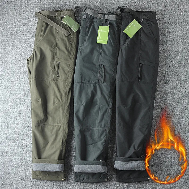 S-6XL Tooling Pants Thick Waterproof Fleece Cargo Pants Men Women Winter Outdoor Multi-pockets Loose Straight Overall Trousers 260727BJ