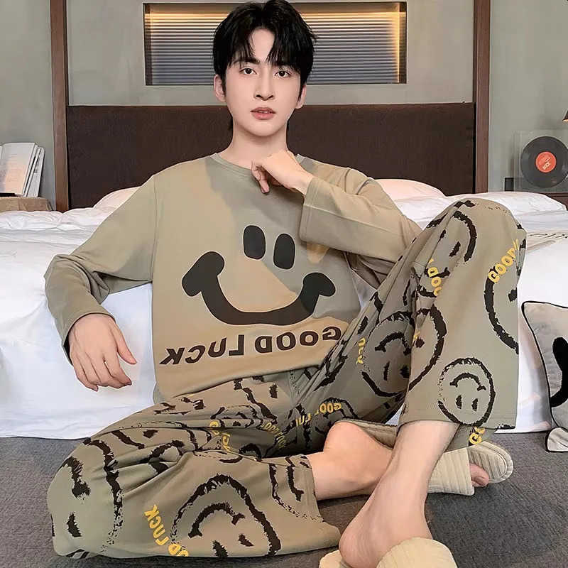 Size Plus Men Pajamas Set Spring and Summer Plaid Solid Color dent Slpwear Homewear and Pants Nightwear S260924FM6X