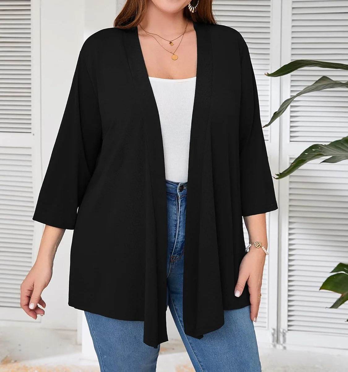 Womens plussize cardigan 34 sleeve light and thin frontopening shawlstyle knitted top casual soft draping suitabl 260728 68