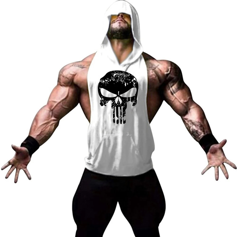 Fashionable and trendy mens summer personalized printed gym exercise leisure comfortable refreshing hooded vest 260728
