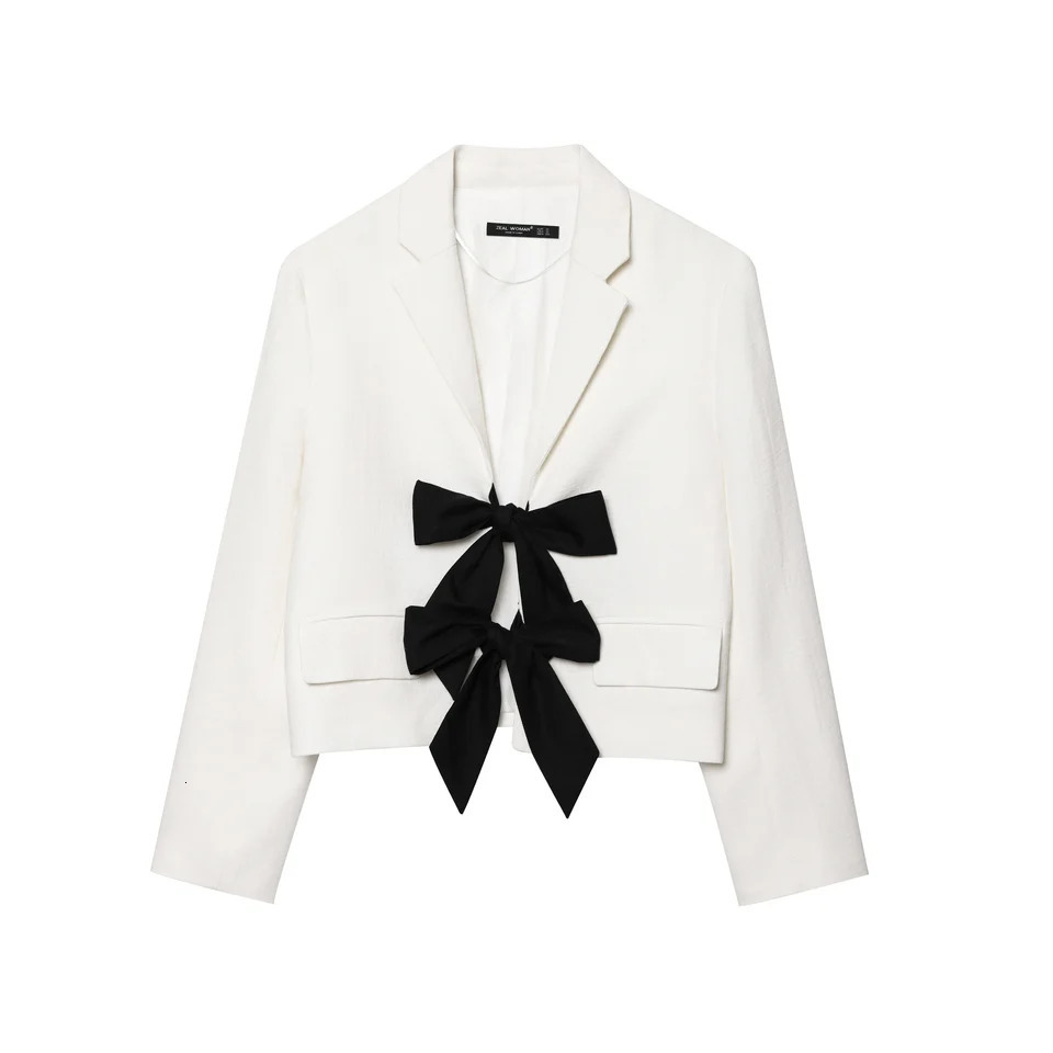 Y2K Elegant Womens Office Blazer Spring Short Coat Long Sleeve Bow Lace up Thin Stylish Solid Pattern Jacket 260728