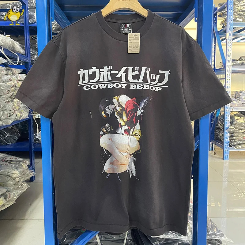 ss Cartoon Anime Print Short Sleeve Tee Casual Washed Do Old SAINT T-shirts Men Woman Quality Vintage High Street Top 260727BJ