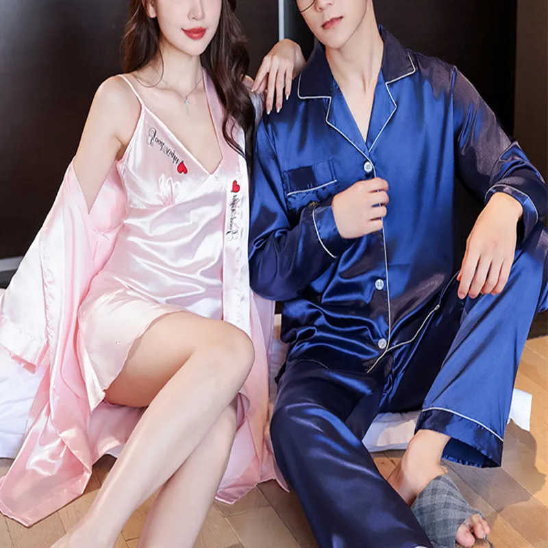 Lapel Summer LongSlved Cardigan Pajamas Men the Solid Colour Light Mature Youth Casual Mens Silk Home Clot 260327 S260924PGMA