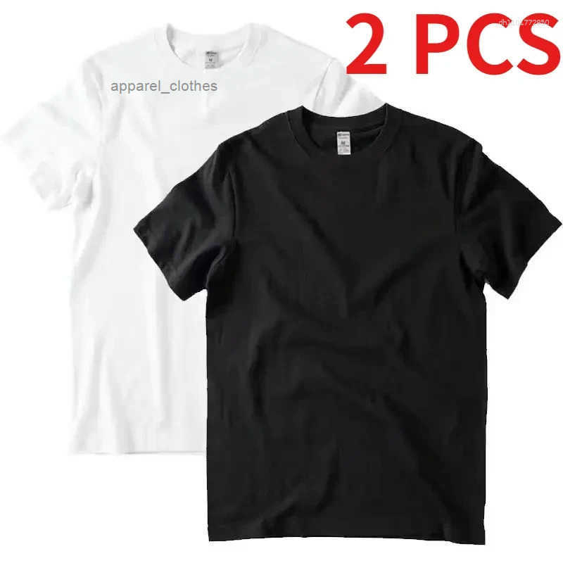Mens T Shirts 2pcs Solid Color T-shirt Cotton Men Women White O-Neck Loose Short-sleeved Basic Models All-match Couple Tops Black