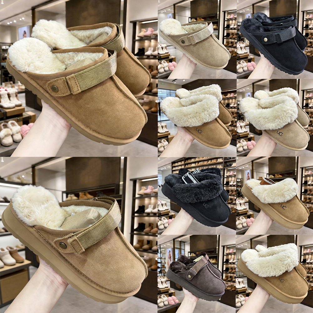 Femmes Sanpo Birkenstock Style Mule Pantoufles En Peau De Mouton Doublée De Fourrure Sangle Arrière Plateforme Sabots Deux Façons Porter Daim Hiv