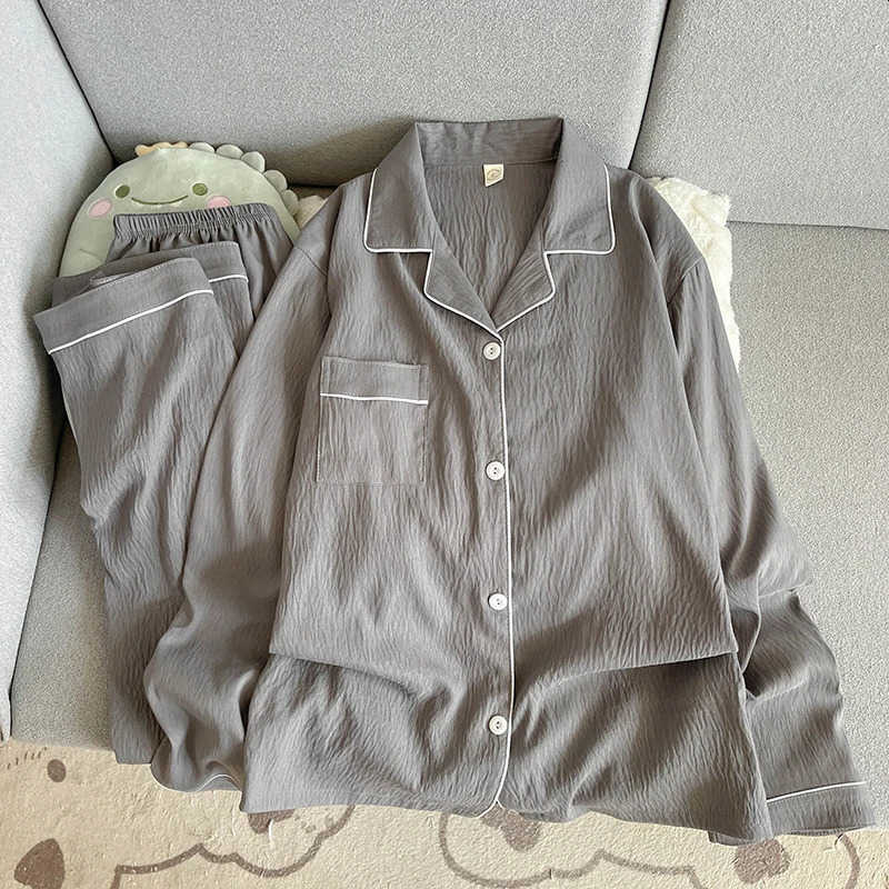 Solid Autumn Simple Mens Pajamas Set Plus Size Lapel Neck Long Slve 2 PC Mens Pajamas Casual Soft Oversized Loungewear 260518 S260924HH5A