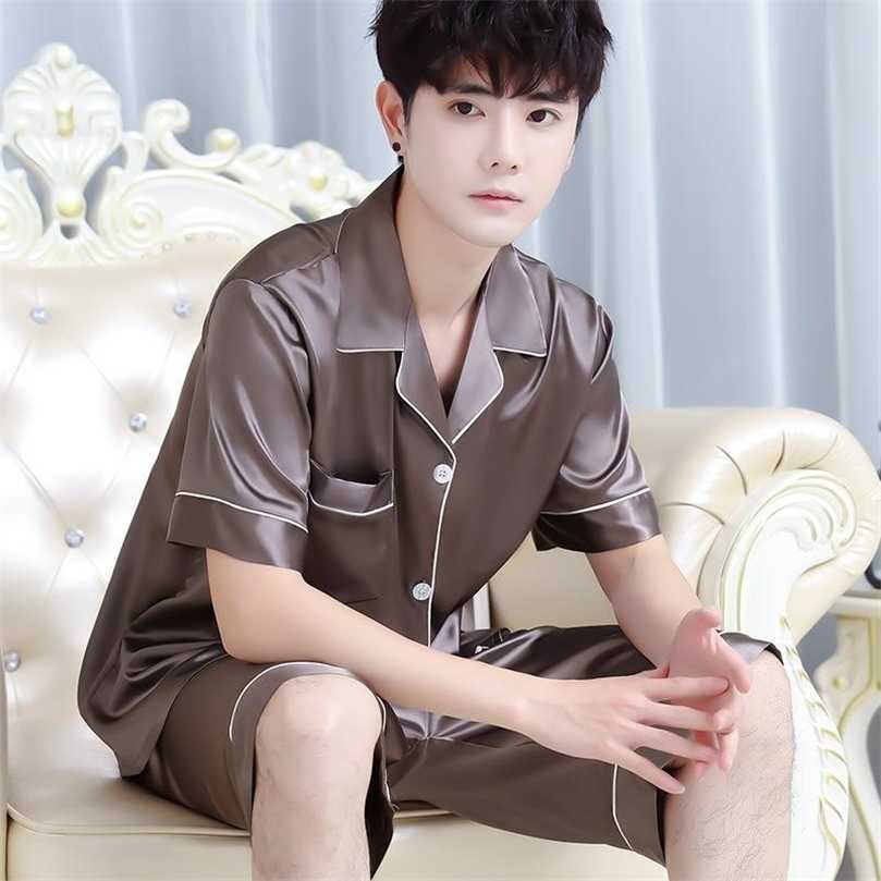 Mens Summer Ice Silk Pajamas Homewear Suit Mens Thin ShortSlved Shorts Loose Large Size Youth S260924XVP0