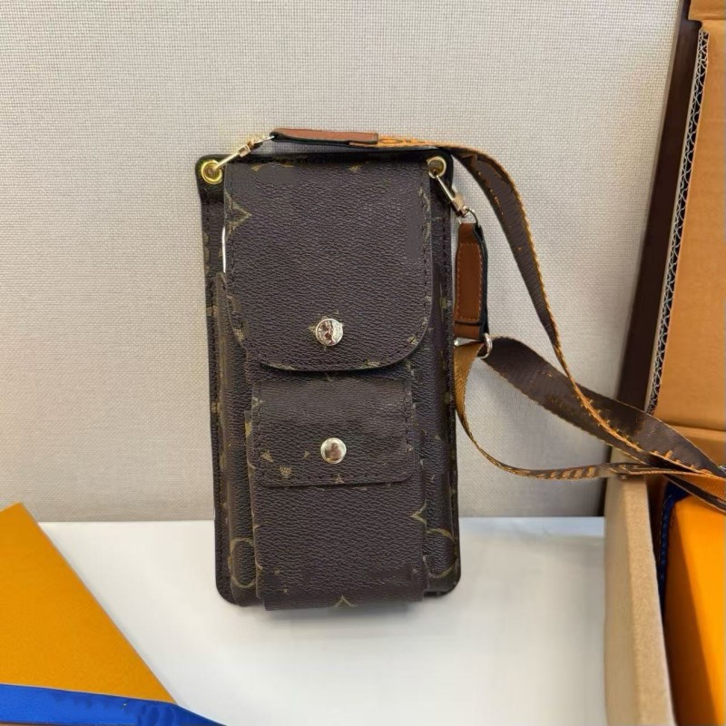 Sac à bandoulière en toile monogramme de créateur pour téléphone, double poche, bouton-pression, porte-carte, sac à bandoulière à large sangle ré