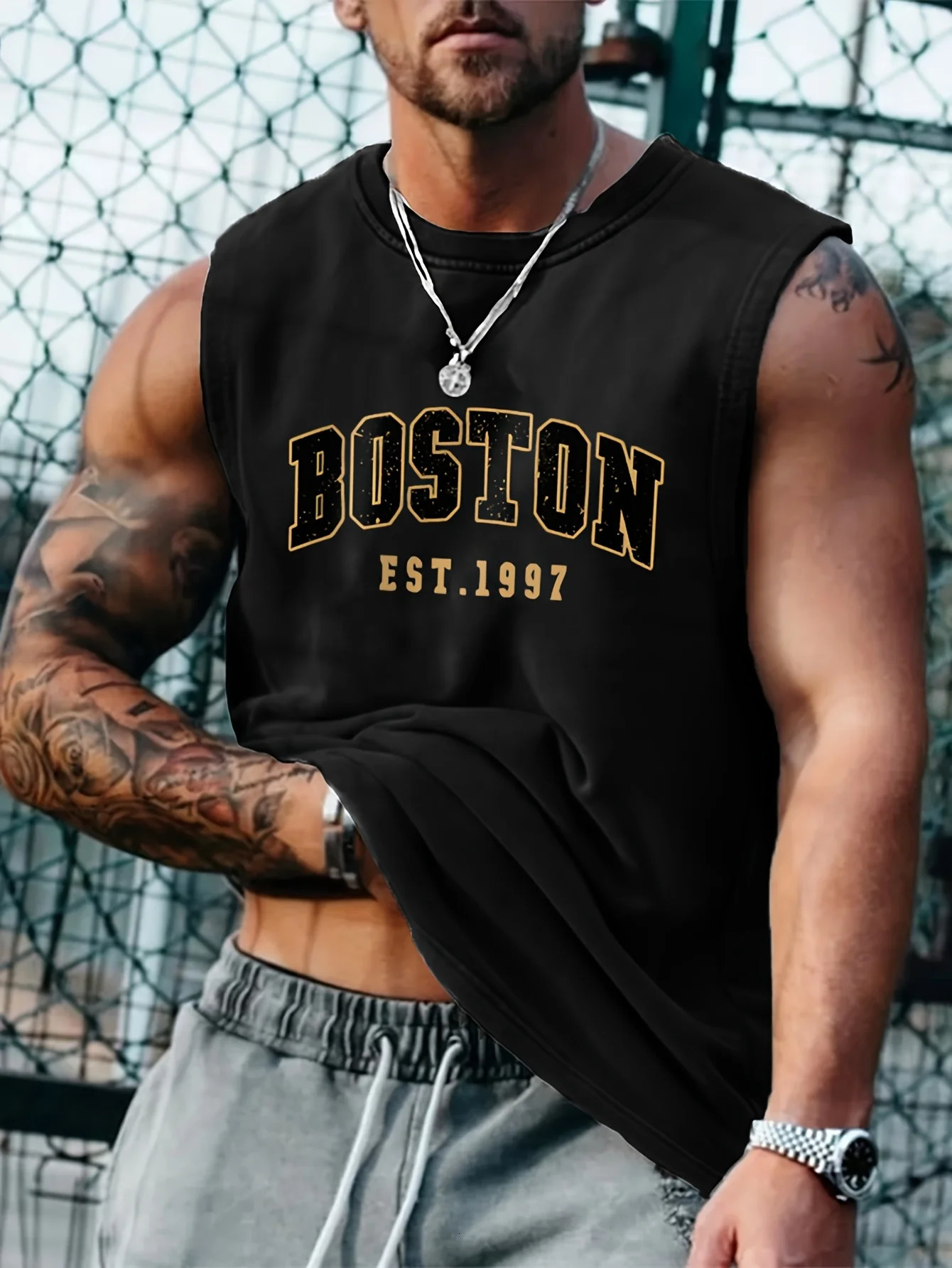 100 Cotton Mens Summer Fashion Casual Sports Loose Boston Est 1997 Print Comfortable Breathable Round Neck Sleeveless Vest 260728