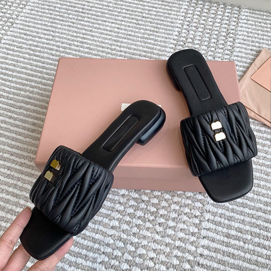 Tongs de créateur, pantoufles pour femmes, chaussures classiques décontractées, chaussures à motif de lettres, pantoufles à tête ronde/carrée, à