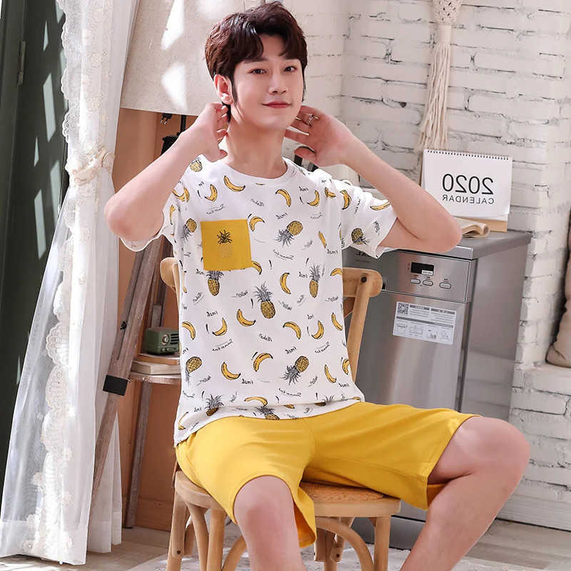 Summer Cotton Thin Mens Pajamas Set Plus Size Short Pant Slpwear Suit Male Home Suit Homewear Casual Pyjamas S2609246M83