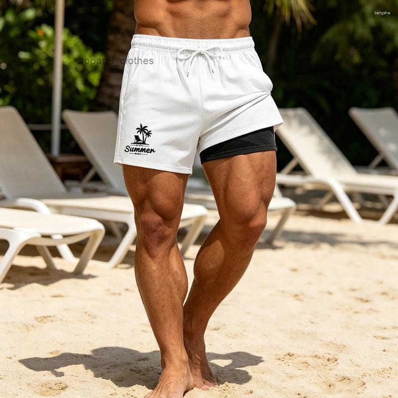 Mens Shorts Casual Quick Dry Swim Trunks Double Layer Compression Liner For Beach u0026 Gym Vacation Palm Tree Print