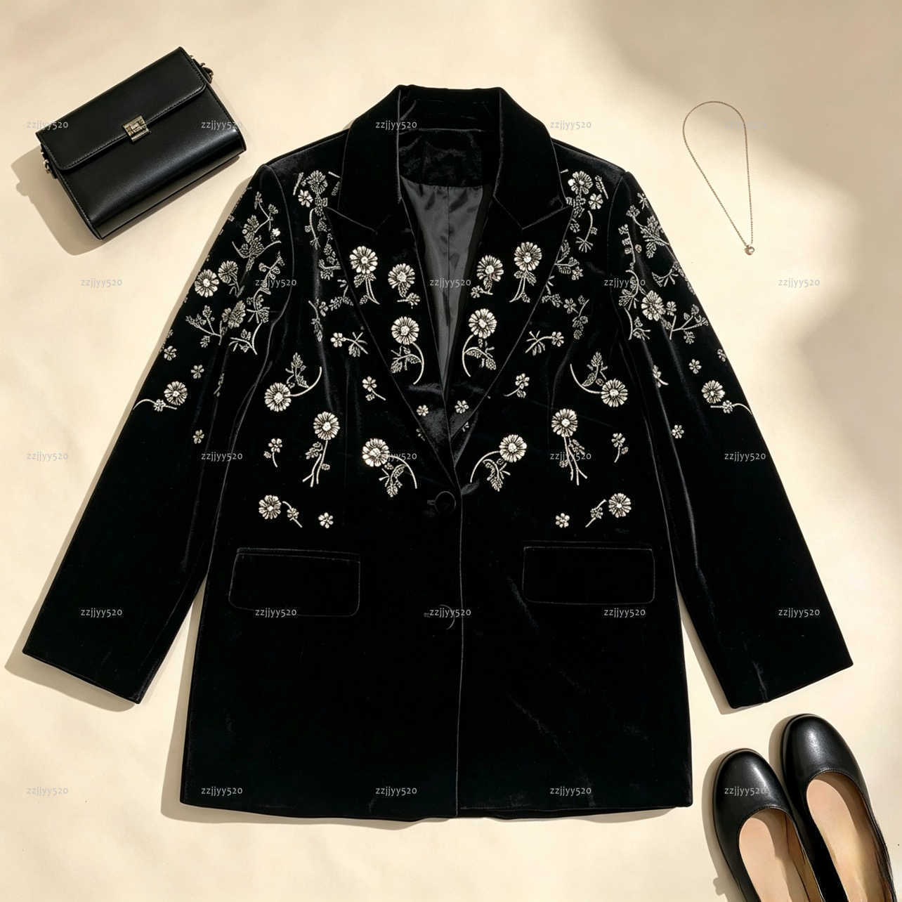Brand women designer clothes womens suit Autumn winter retro nail bead embroidery long sleeved lapel Velvet suit jacket A535X11N293