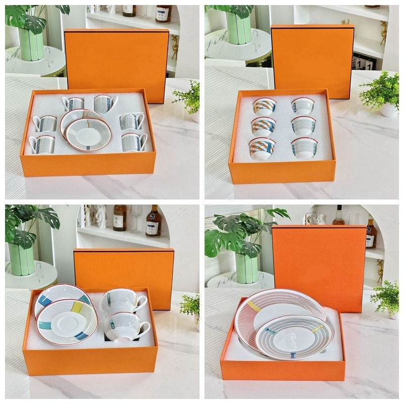 Ensemble de tasses à café et soucoupes à rayures équestres en porcelaine à la mode, ensemble de deux pièces, tasse turque, décoration de la maiso