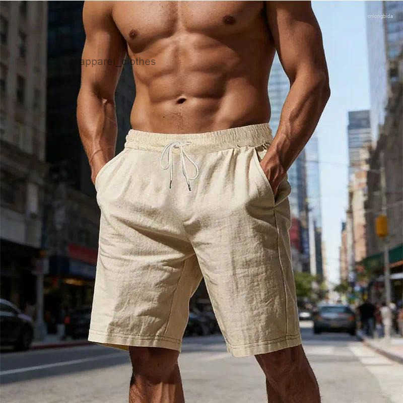 Mens Shorts Cotton Linen Pants Male Summer Breathable Solid Color Comfortable Beach Daily Routine Streetwear