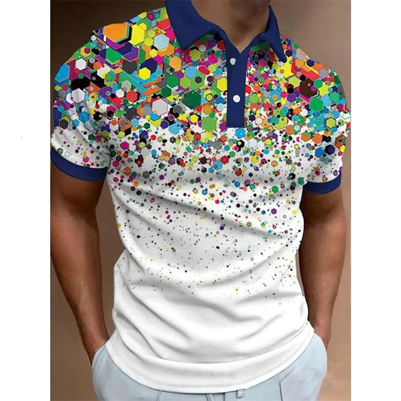 Polo grafica per uomo con illusione ottica Geometria Magliette stampate in 3D Magliette casual da esterno con risvolto manica corta T-shirt larghe 2