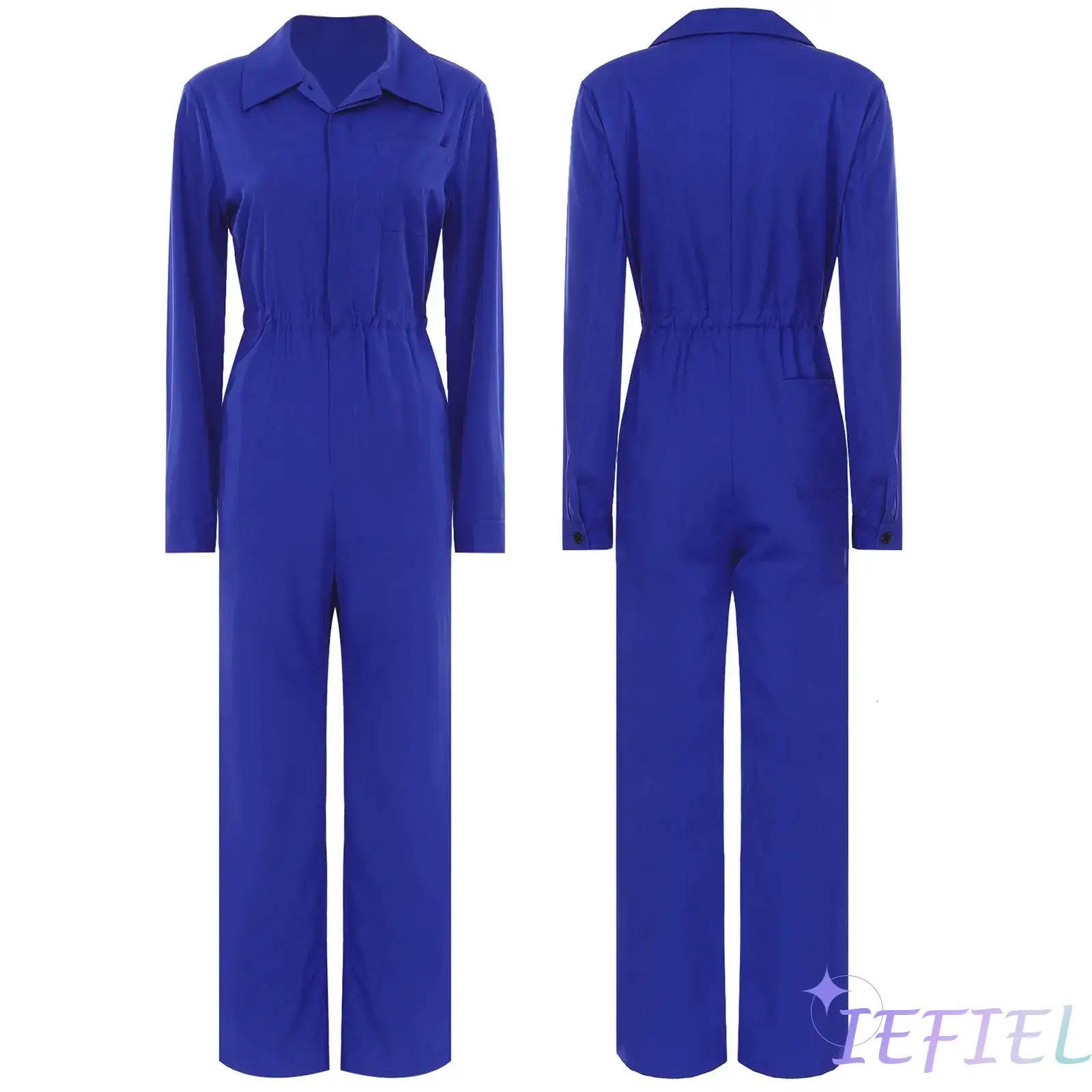 Women Cargo Pants One-Piece Suit Full Long Coverall Sports Casual Solid Color Turn-Down Collar Jumpsuit for Work Travel Holiday 260727BJ