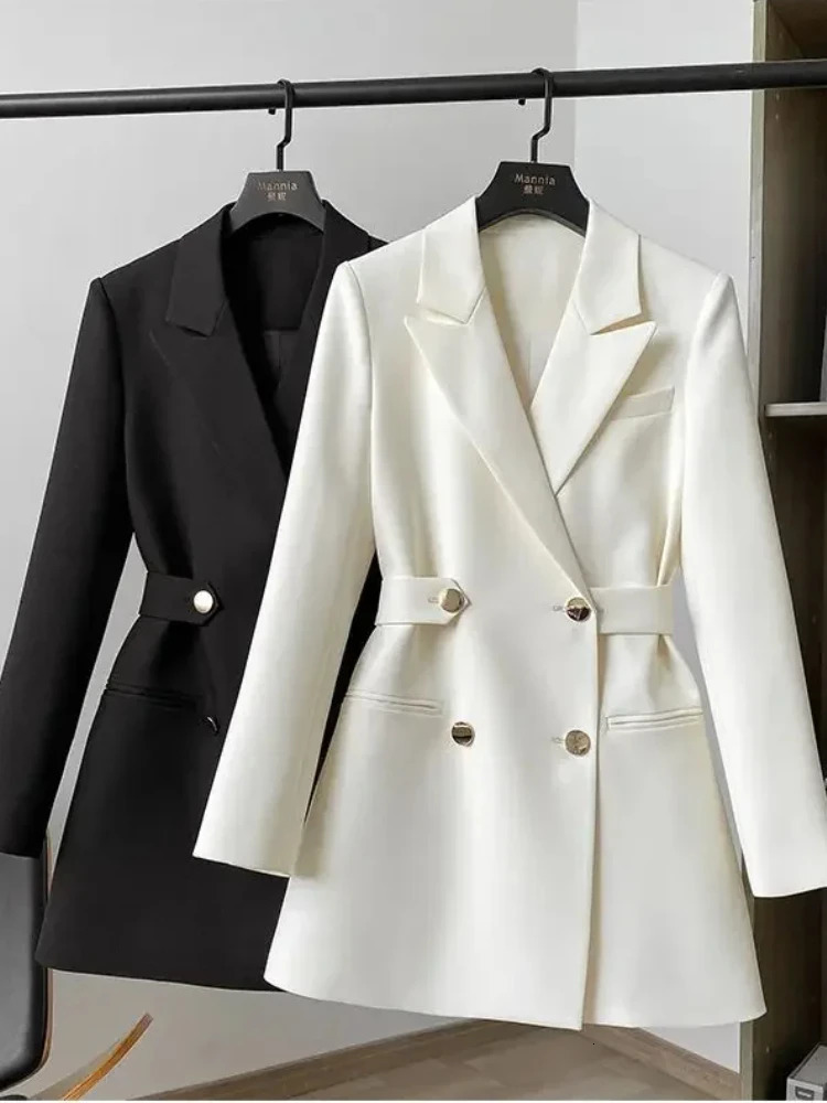 Elegant Womens Double Breasted Blazer Korean Fashion y Coat Spring Autumn Solid Top for Ladies 260728 54