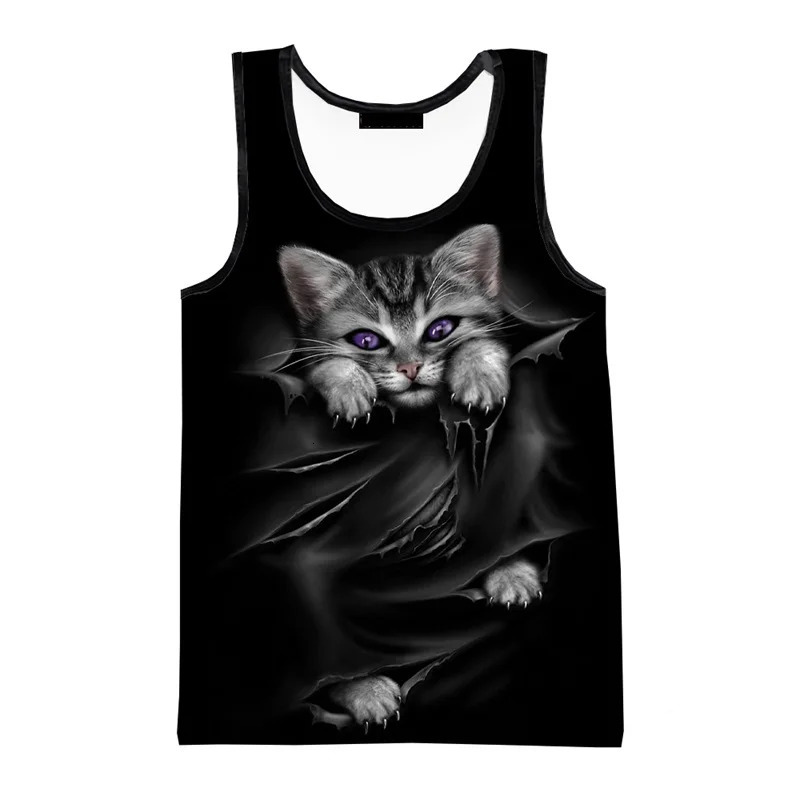 Mens Casual Tank Top 3d Print Funny Animal Cat Graphic Tshirt Summer Sleeveless Bodybuilding Vest Tops Streetwear 260728